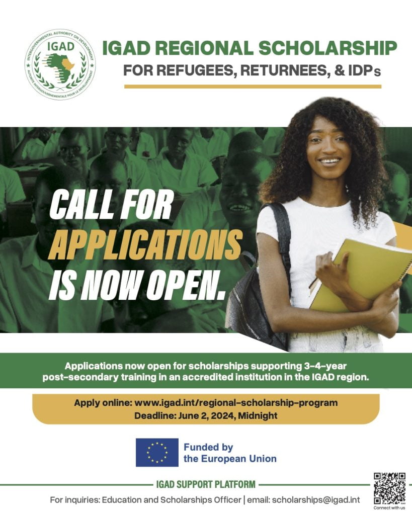 Read more about the article FULLY FUNDED: Apply for the second round of the IGAD Scholarship Programme for refugees, returnees and IDPs